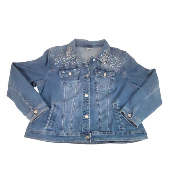 Womens Westport 2X Denim Jacket With Rhinestone Studded Detail Western Cowgirl - Picture 1 of 12